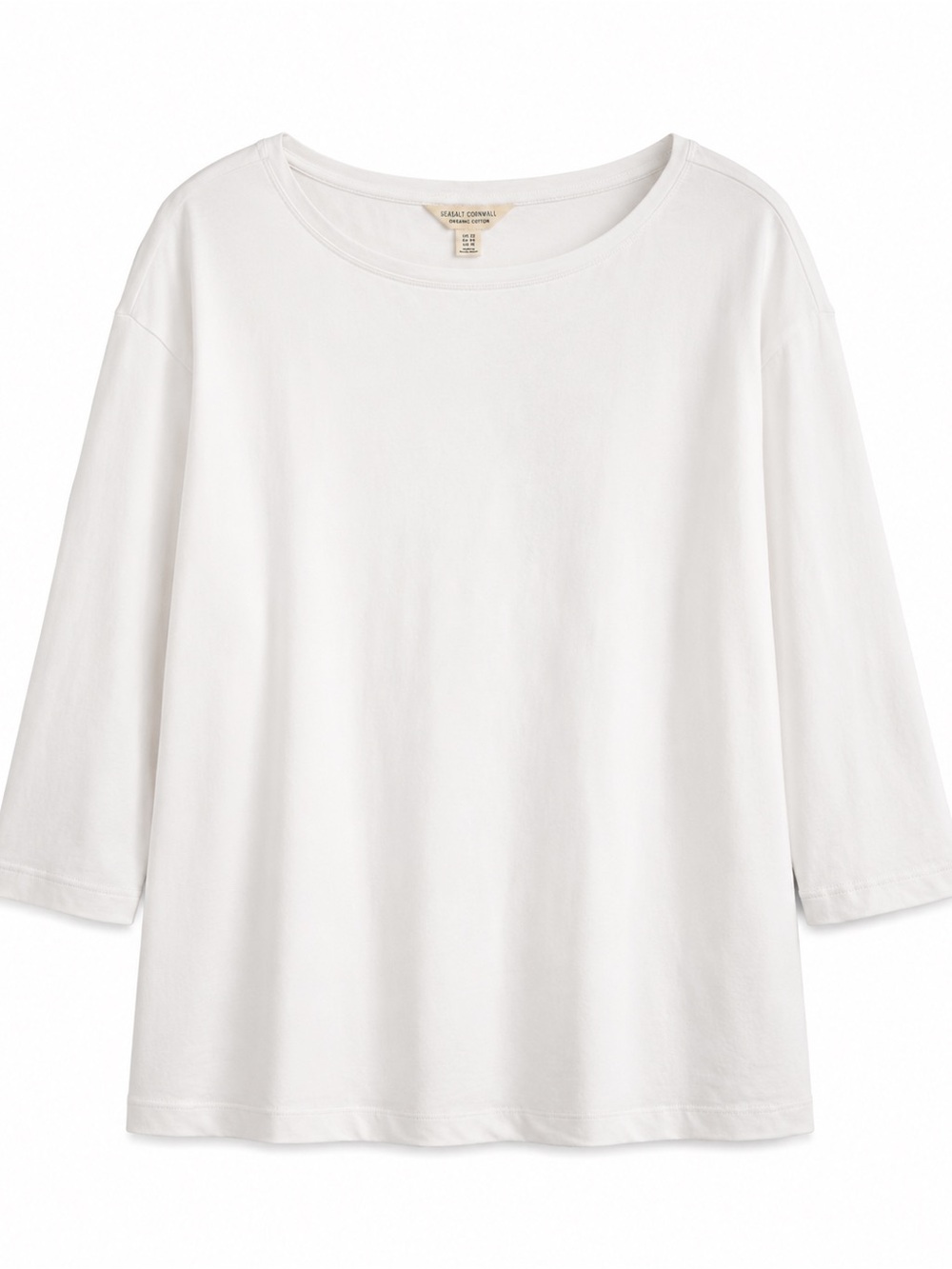 Seasalt Cornwall Easel Top White Organic Cotton 3/4 Sleeve Tee Size 18 Boat Neck